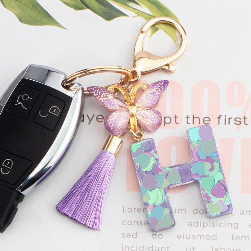 Suweibuke Colourful Cute Initial Letter Keychains for Women Girls with Tassel Butterfly, Charm for Purse Handbags Backpacks - Image 3